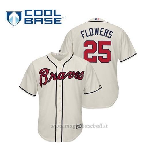 Maglia Baseball Uomo Atlanta Braves Tyler Flowers Cool Base Majestic Alternato 2019 Crema